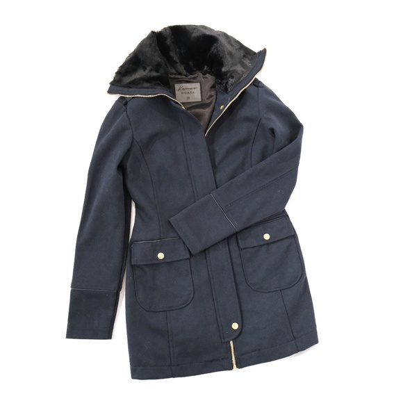 Short Wool Coat with Faux Fur Neck - Picture 1 of 4